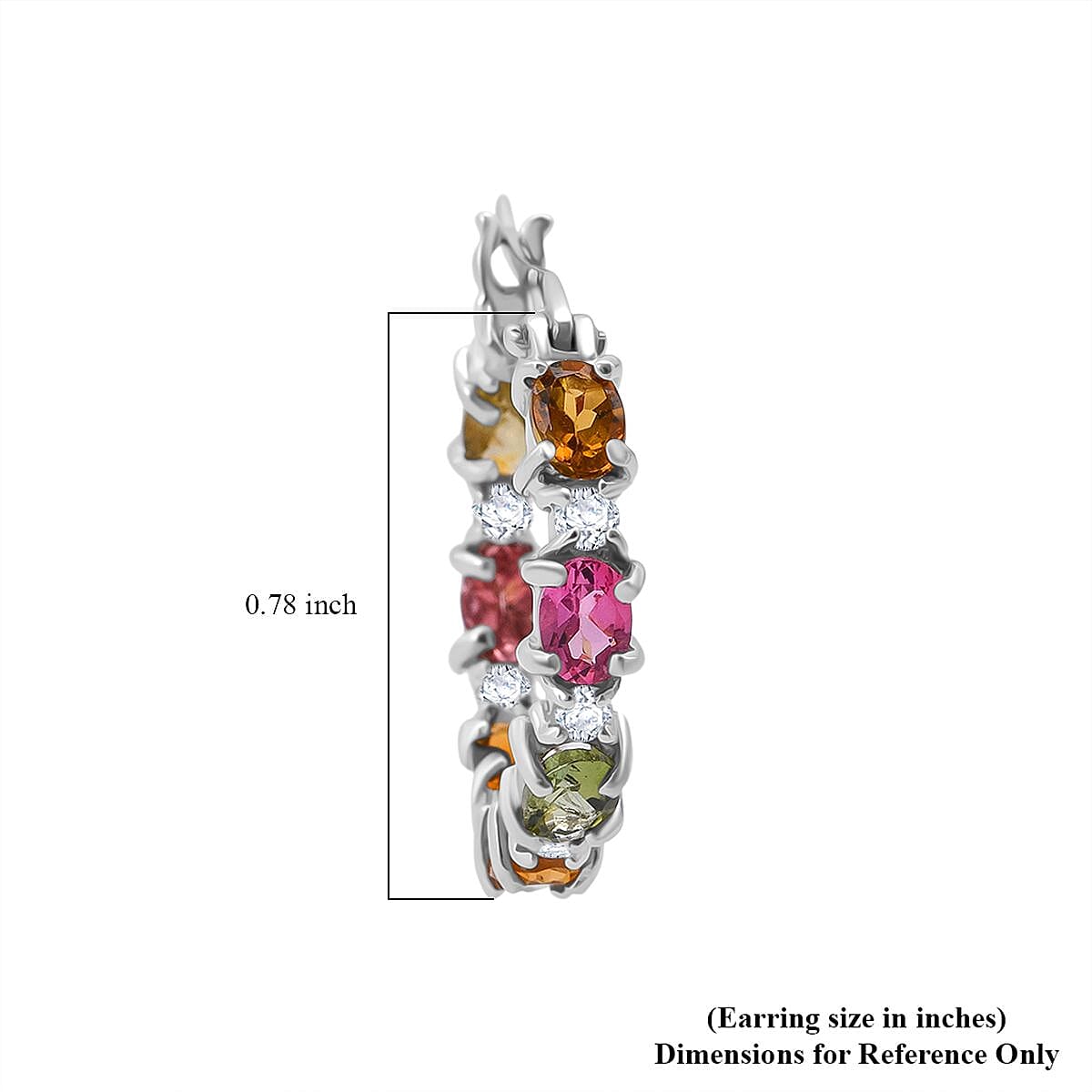 D'Joy Multi-Tourmaline and Moissanite 3.00 ctw Hoop Earrings in Rhodium Over Sterling Silver