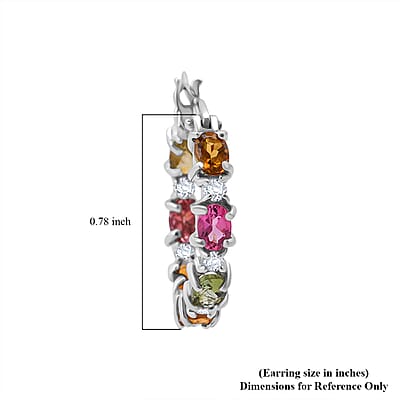 D'Joy Multi-Tourmaline and Moissanite 3.00 ctw Hoop Earrings in Rhodium Over Sterling Silver
