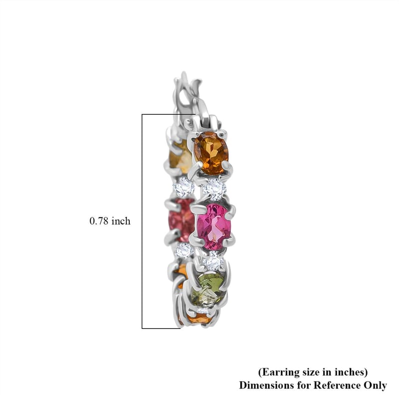 D'Joy Multi-Tourmaline and Moissanite 3.00 ctw Hoop Earrings in Rhodium Over Sterling Silver