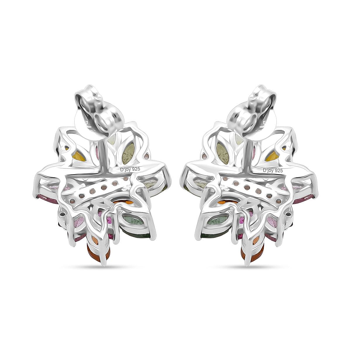 D'Joy Multi-Tourmaline and White Zircon 2.00 ctw Stud Earrings in Rhodium Over Sterling Silver image number 4