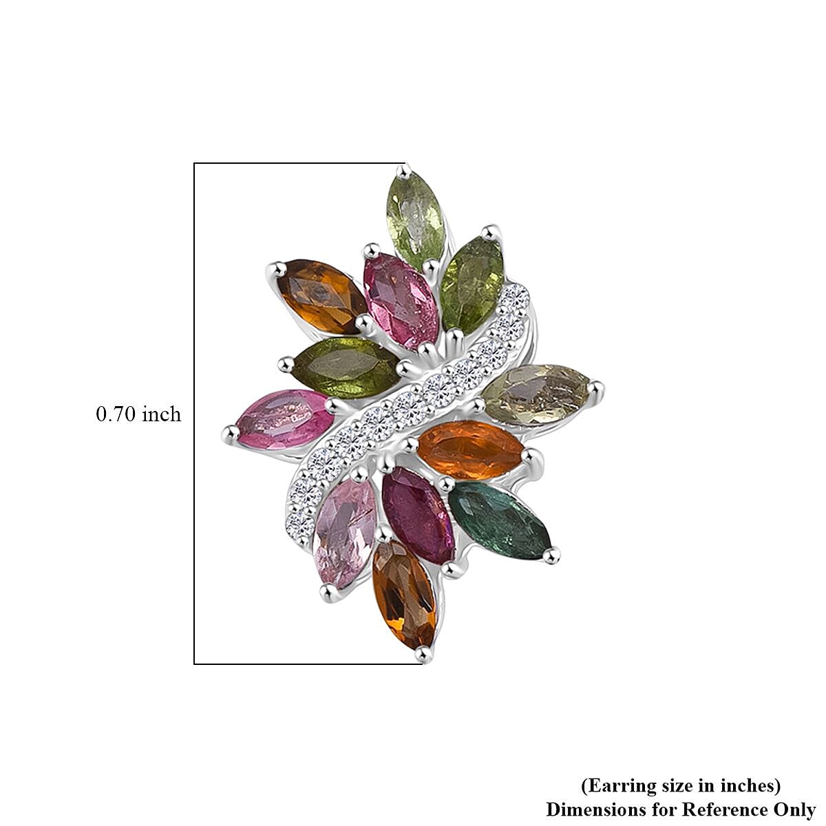 D'Joy Multi-Tourmaline and White Zircon 2.00 ctw Stud Earrings in Rhodium Over Sterling Silver image number 5
