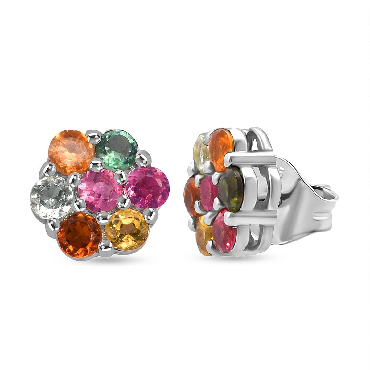 D'Joy Multi-Tourmaline 1.00 ctw Stud Earrings in Rhodium OverSterling Silver image number 0