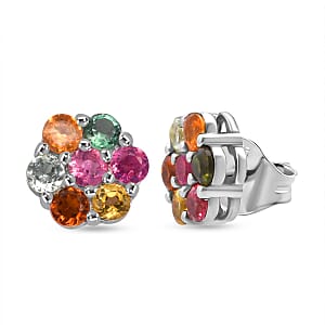 D'Joy Multi-Tourmaline 1.00 ctw Stud Earrings in Rhodium OverSterling Silver