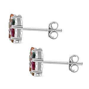 D'Joy Multi-Tourmaline 1.00 ctw Stud Earrings in Rhodium Over Sterling Silver