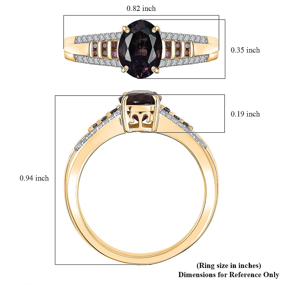 Luxoro AAA Royal Lavender Spinel, Purple Diamond and I2 Diamond 1.60 ctw Imperial Violet Ring in 10K Yellow Gold (Size 11.0) image number 5