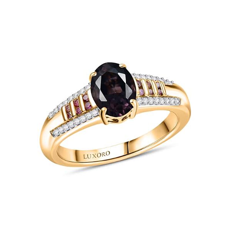 Luxoro AAA Royal Lavender Spinel, Purple Diamond and I2 Diamond 1.60 ctw Imperial Violet Ring in 10K Yellow Gold (Size 12.0)