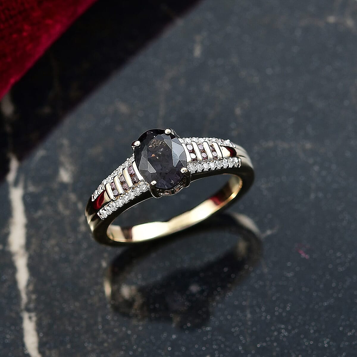 Luxoro AAA Royal Lavender Spinel, Purple Diamond and I2 Diamond 1.60 ctw Imperial Violet Ring in 10K Yellow Gold (Size 5.0) image number 1