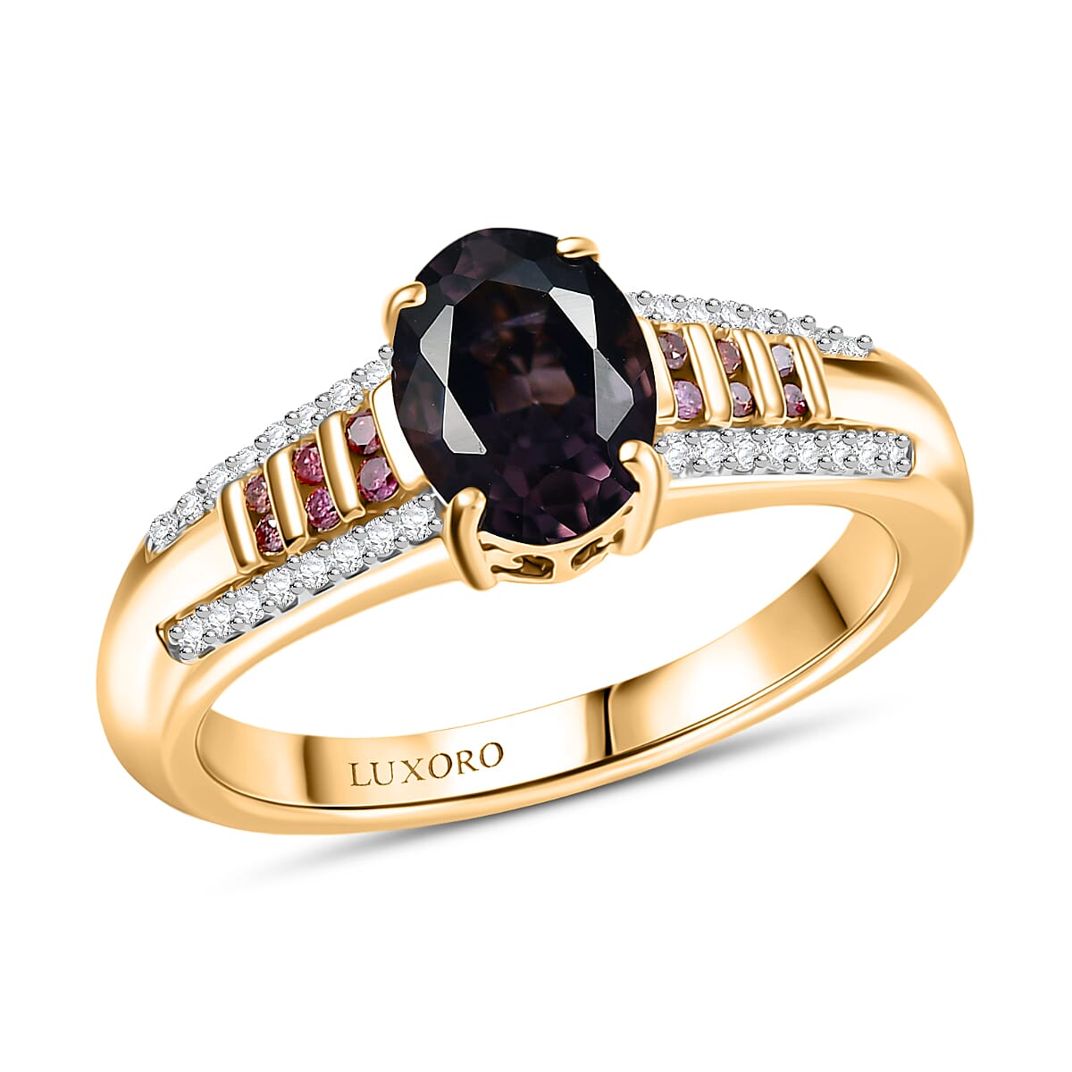 Luxoro AAA Royal Lavender Spinel, Purple Diamond and I2 Diamond 1.60 ctw Imperial Violet Ring in 10K Yellow Gold (Size 7.0) image number 0