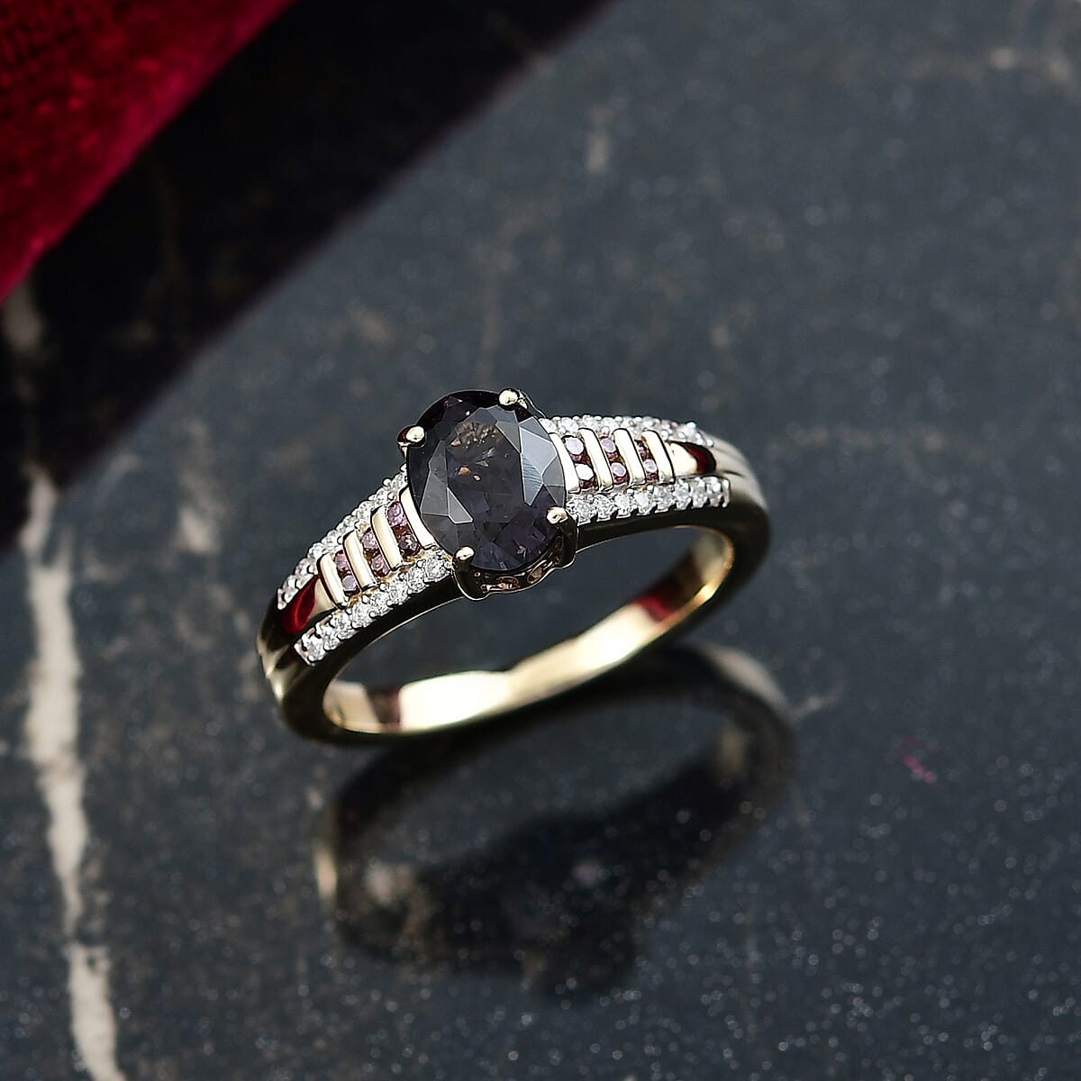 Luxoro AAA Royal Lavender Spinel, Purple Diamond and I2 Diamond 1.60 ctw Imperial Violet Ring in 10K Yellow Gold (Size 7.0) image number 1