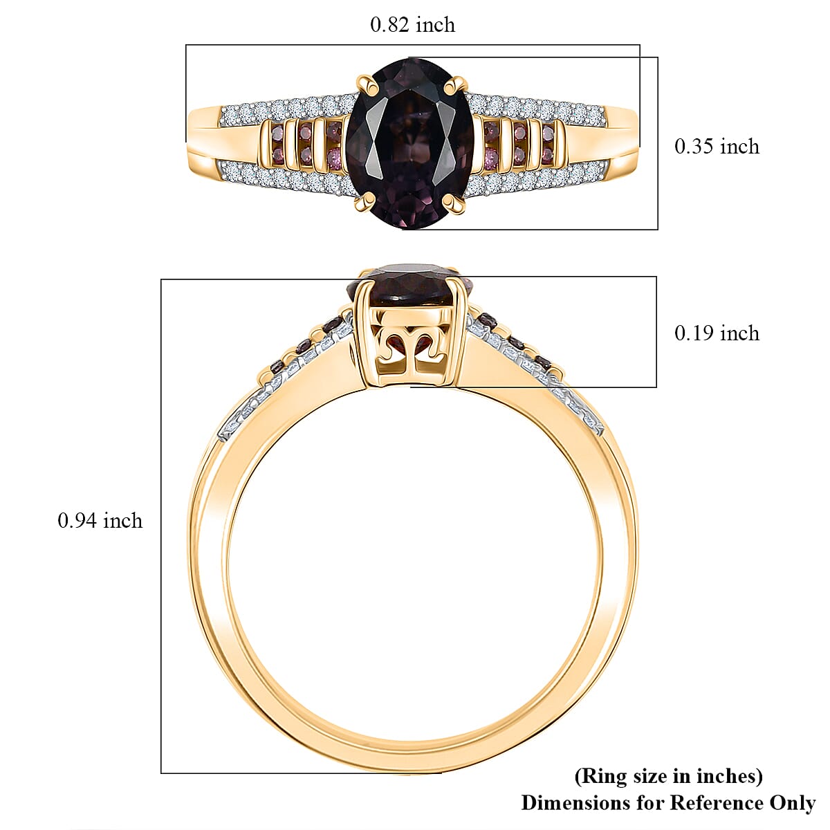 Luxoro AAA Royal Lavender Spinel, Purple Diamond and I2 Diamond 1.60 ctw Imperial Violet Ring in 10K Yellow Gold (Size 8.0) image number 5