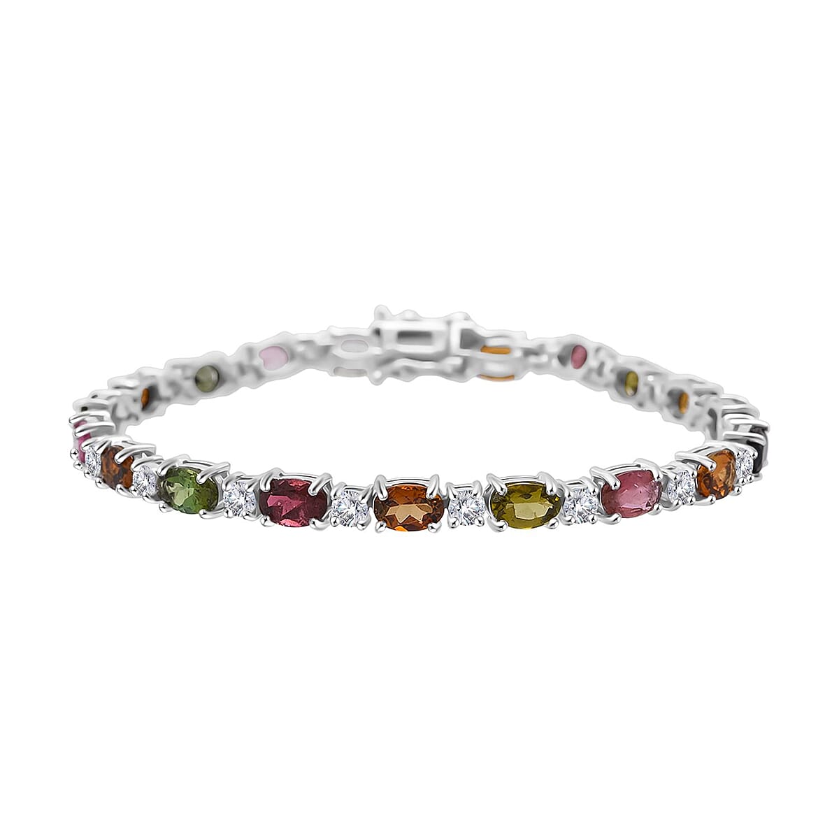 D'Joy Premium Multi-Tourmaline and Moissanite 9.15 ctw Bracelet in Rhodium Over Sterling Silver (6.50 In) image number 2