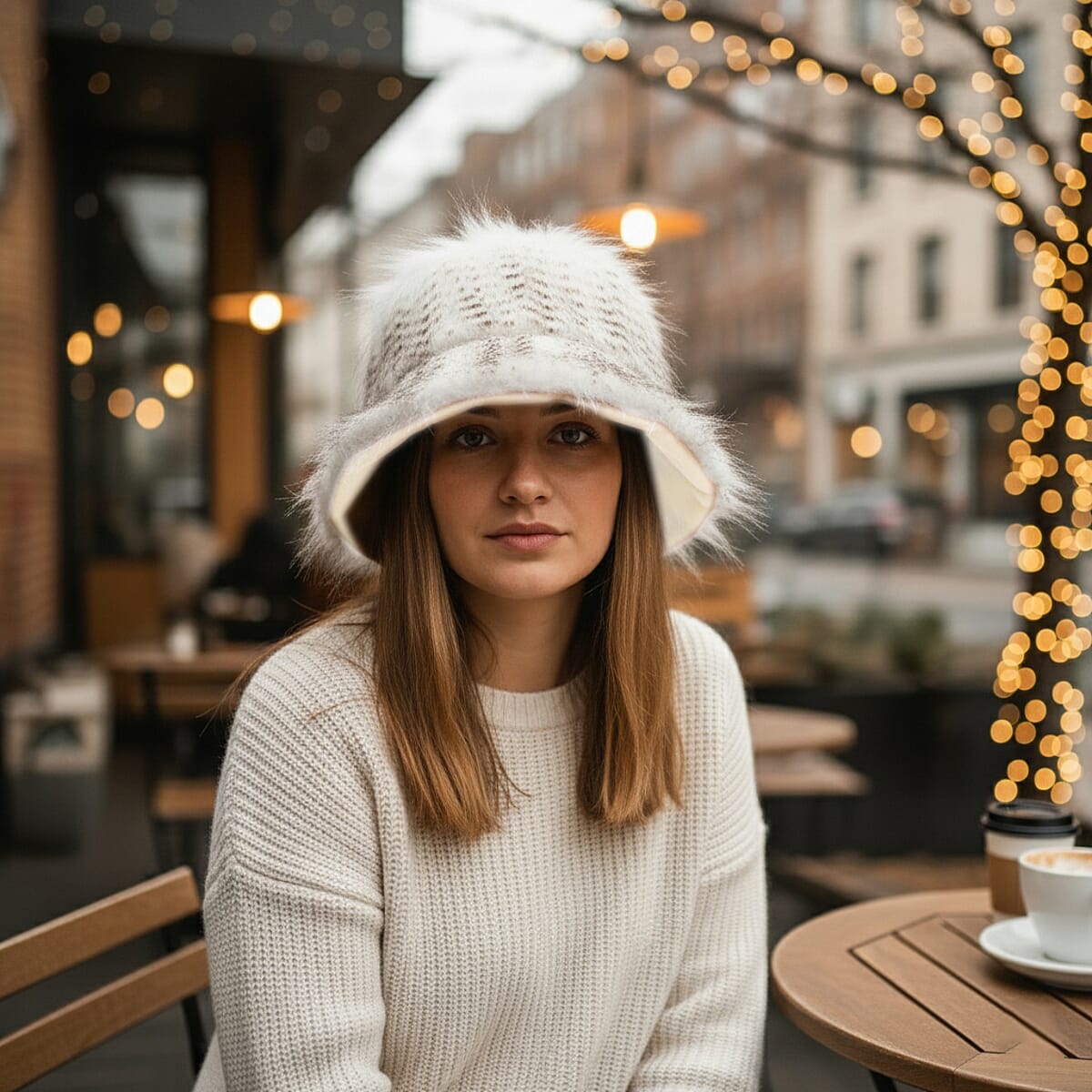 Tamsy Beige Faux Fur Bucket Hat  image number 1