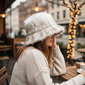 Tamsy Beige Faux Fur Bucket Hat 