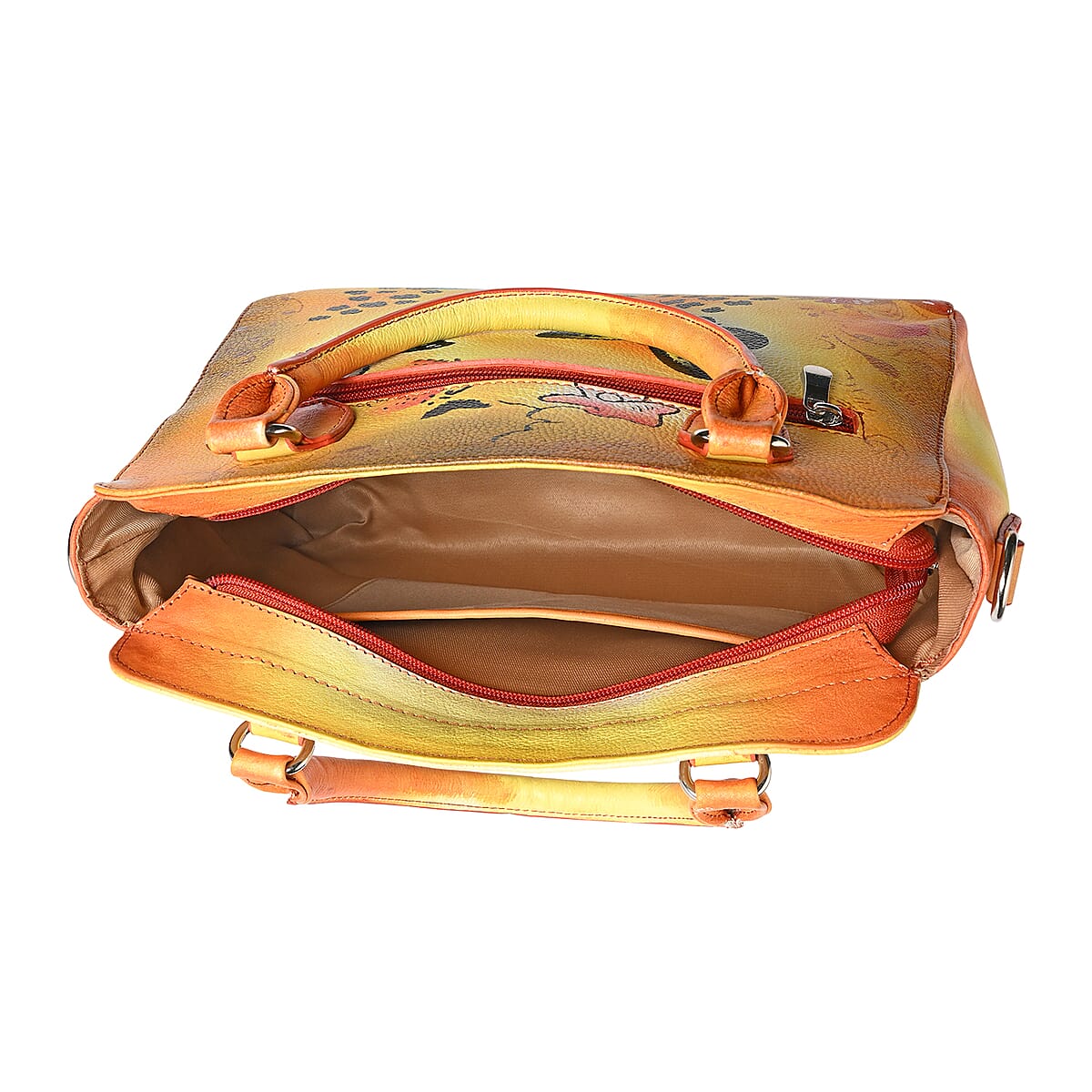 La Marey Brown Leopard Hand Painted Genuine Leather Tote Bag with Shoulder Strap image number 6