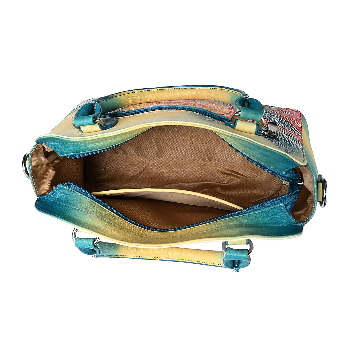 La Marey Multi Color Leopard Hand Painted Genuine Leather Tote Bag with Shoulder Strap image number 6