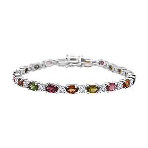 D'Joy Premium Multi-Tourmaline and Moissanite 10.25 ctw Bracelet in Rhodium Over Sterling Silver (7.25 In)