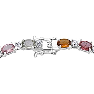 D'Joy Premium Multi-Tourmaline and Moissanite 10.25 ctw Bracelet in Rhodium Over Sterling Silver (7.25 In)