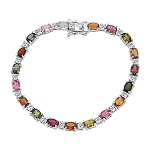 D'Joy Premium Multi-Tourmaline and Moissanite 11.35 ctw Bracelet in Rhodium Over Sterling Silver (8.00 In)