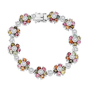 D'Joy Premium Multi-Tourmaline and Moissanite 14.70 ctw Bracelet in Rhodium Over Sterling Silver (7.25 In)