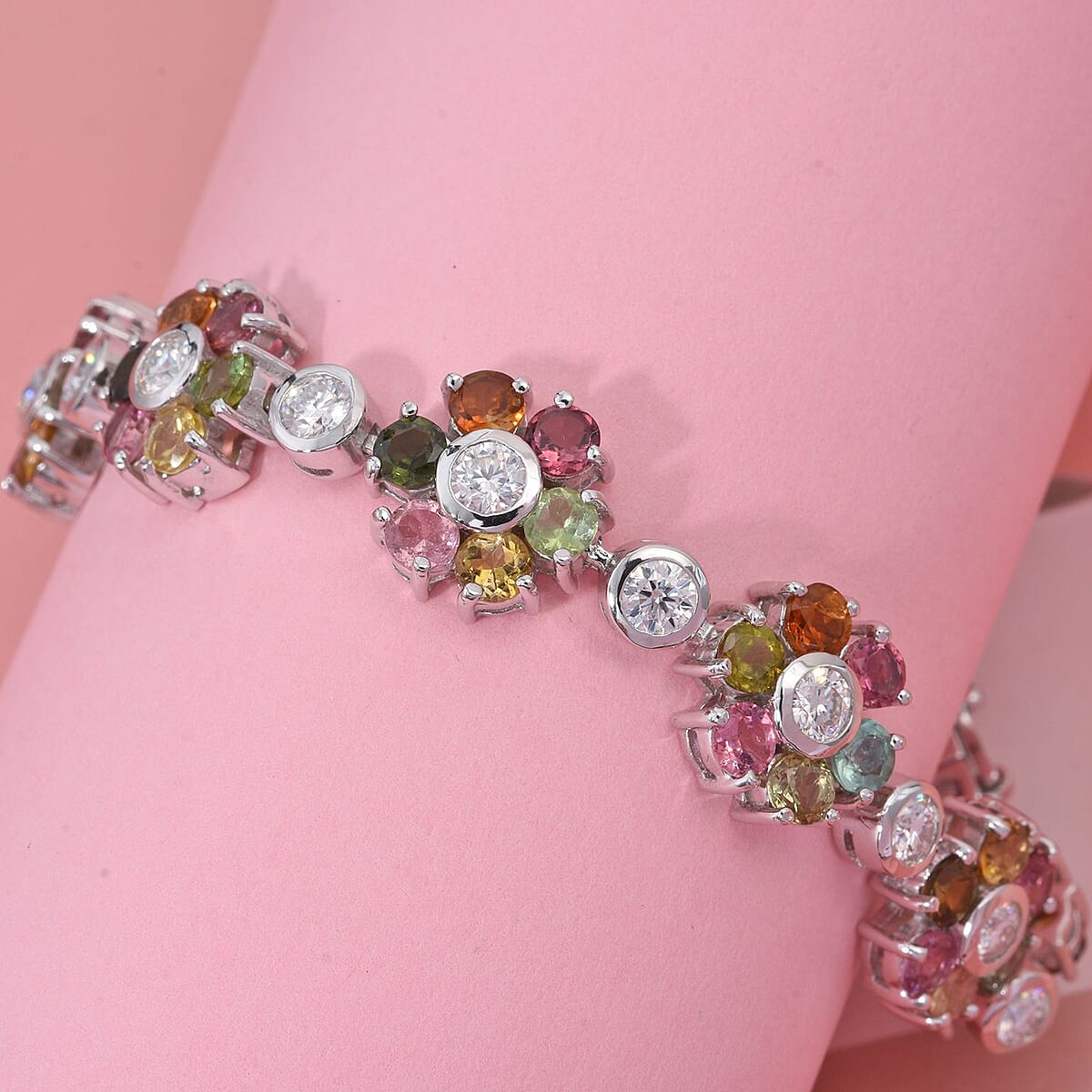 D'Joy Premium Multi-Tourmaline and Moissanite 14.70 ctw Bracelet in Rhodium Over Sterling Silver (7.25 In) image number 2