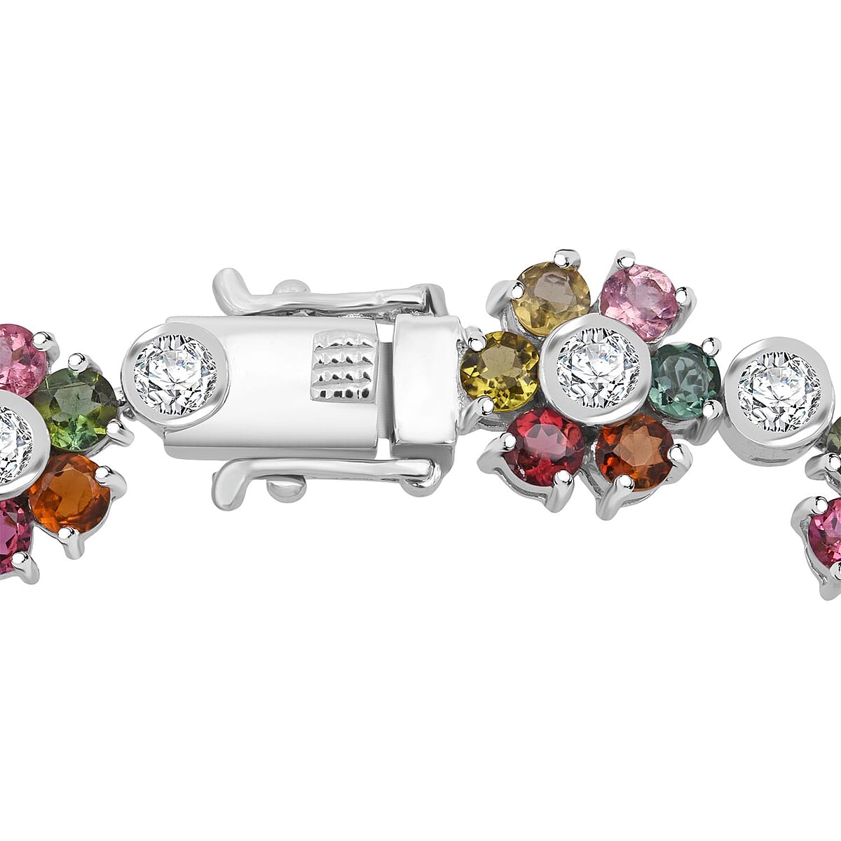 D'Joy Premium Multi-Tourmaline and Moissanite 16.15 ctw Floral Bracelet in Rhodium Over Sterling Silver (8.00 In) image number 3