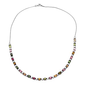 D'Joy Multi-Tourmaline and Moissanite 12.50 ctw Necklace in Rhodium Over Sterling Silver 18 Inches