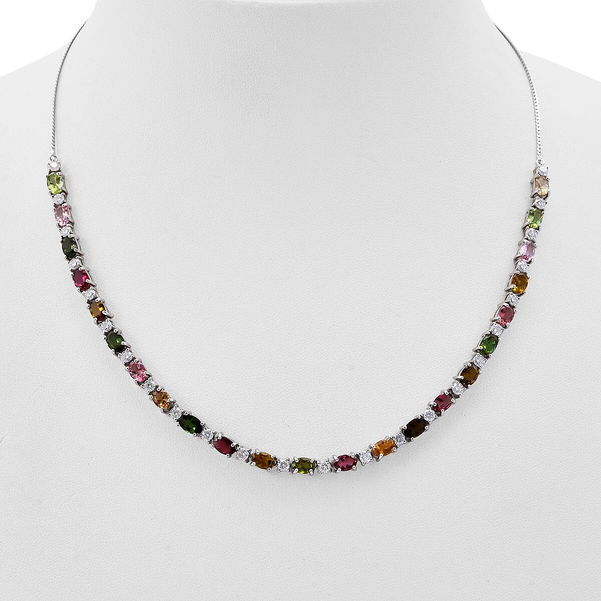 D'Joy Multi-Tourmaline and Moissanite 12.50 ctw Necklace in Rhodium Over Sterling Silver 18 Inches image number 1