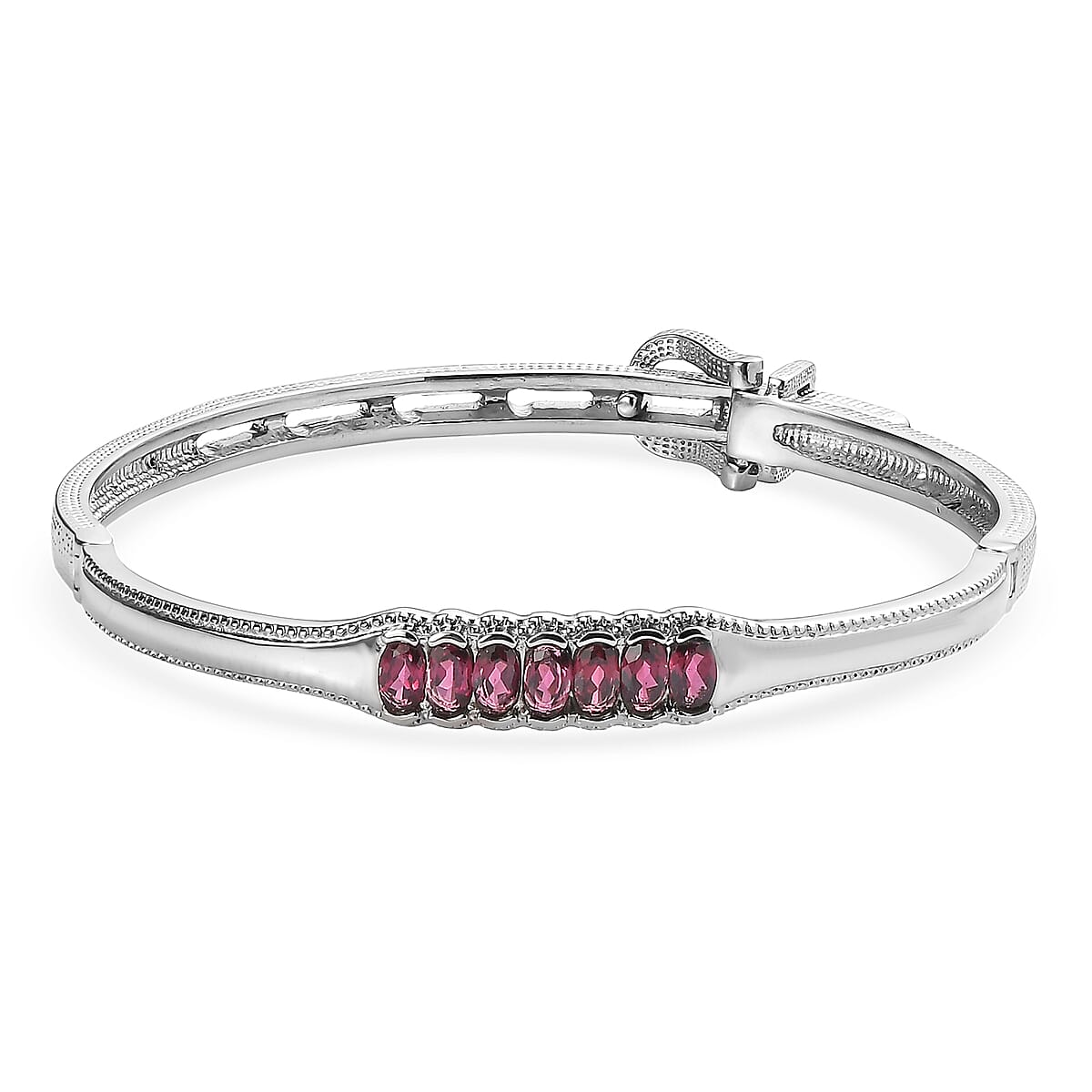 EverTrue Orissa Rhodolite Garnet 2.15 ctw Bangle Bracelet in Stainless Steel (6.50 In) image number 0