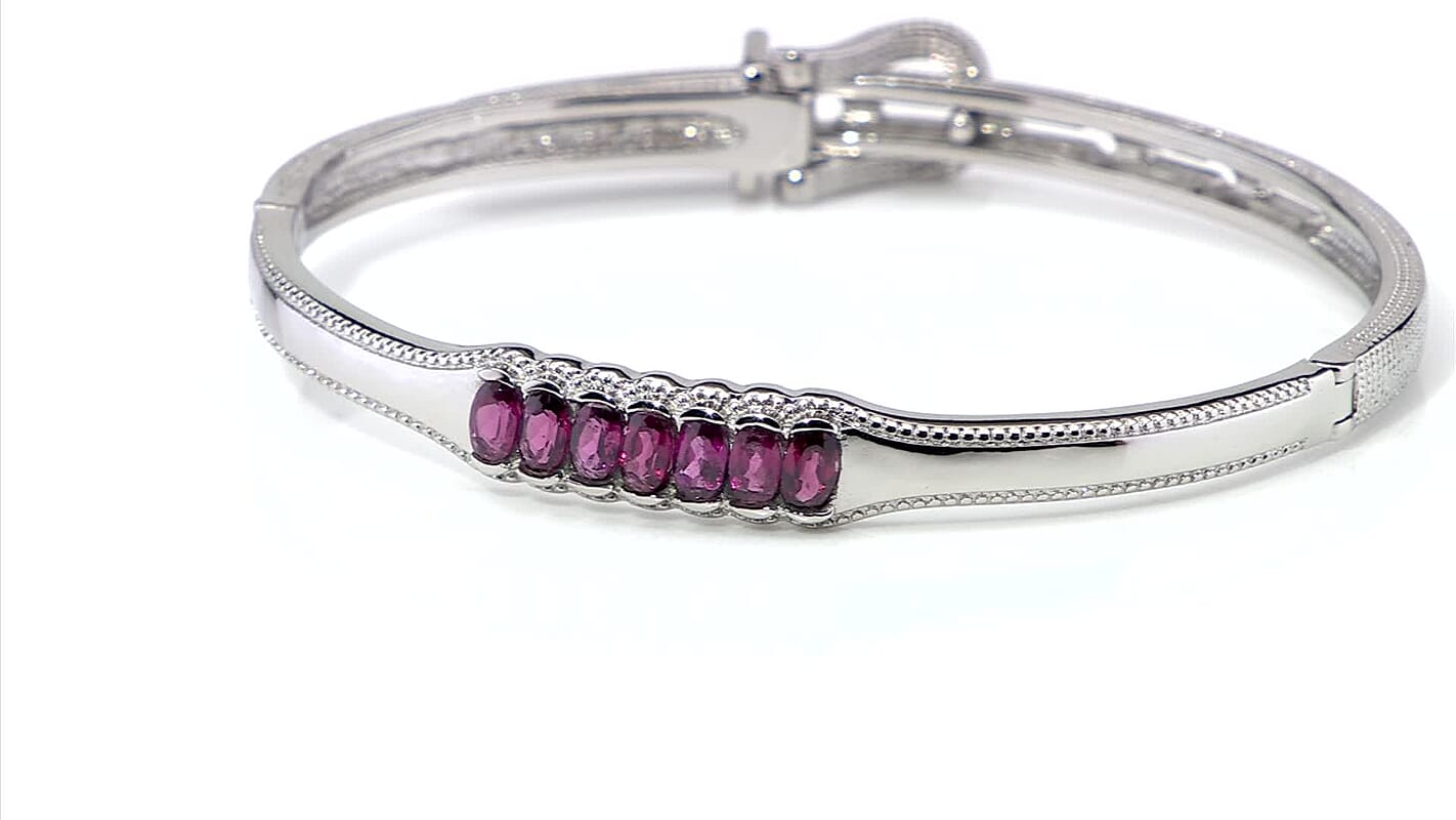 EverTrue Orissa Rhodolite Garnet 2.15 ctw Bangle Bracelet in Stainless Steel (6.50 In)