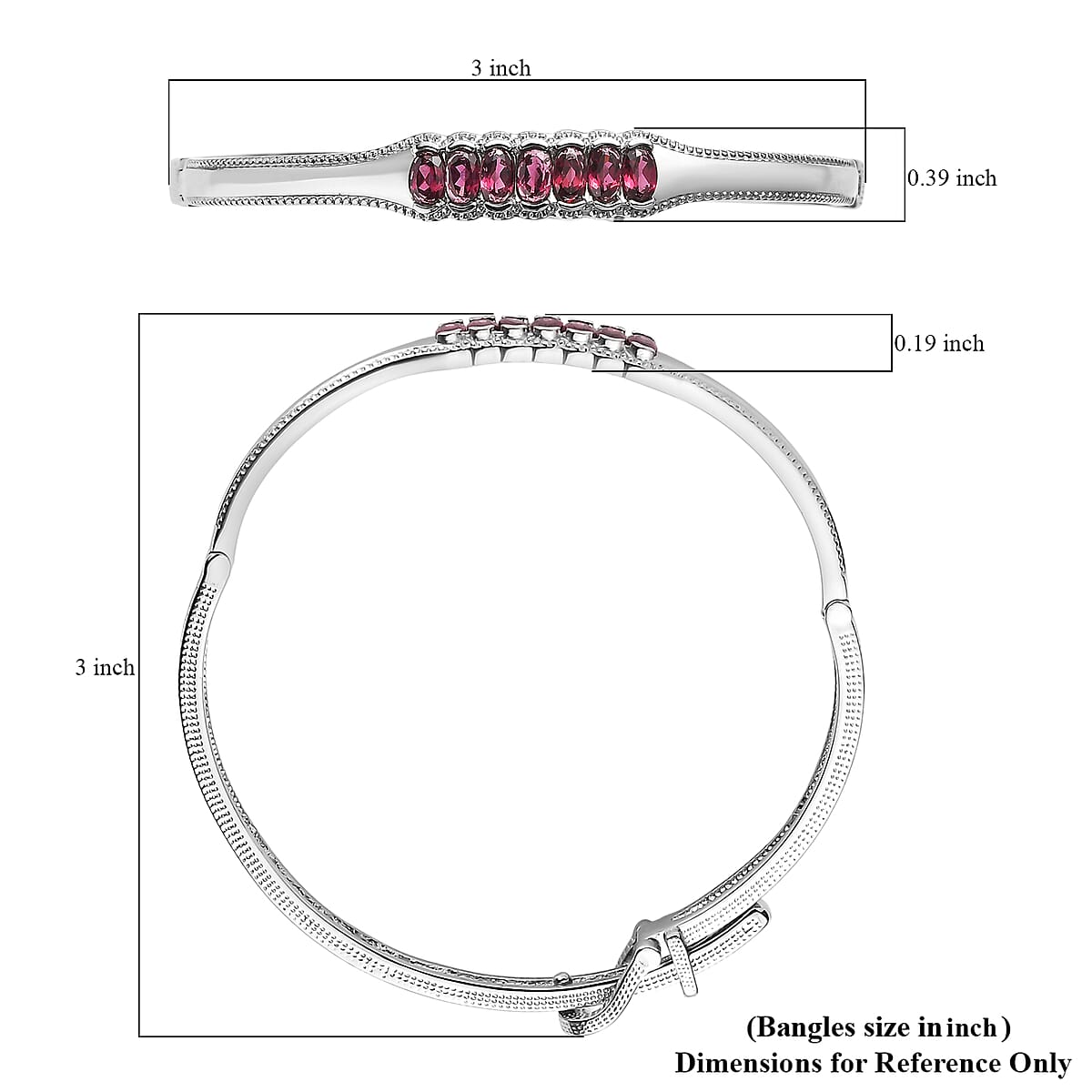 EverTrue Orissa Rhodolite Garnet 2.15 ctw Bangle Bracelet in Stainless Steel (6.50 In) image number 4