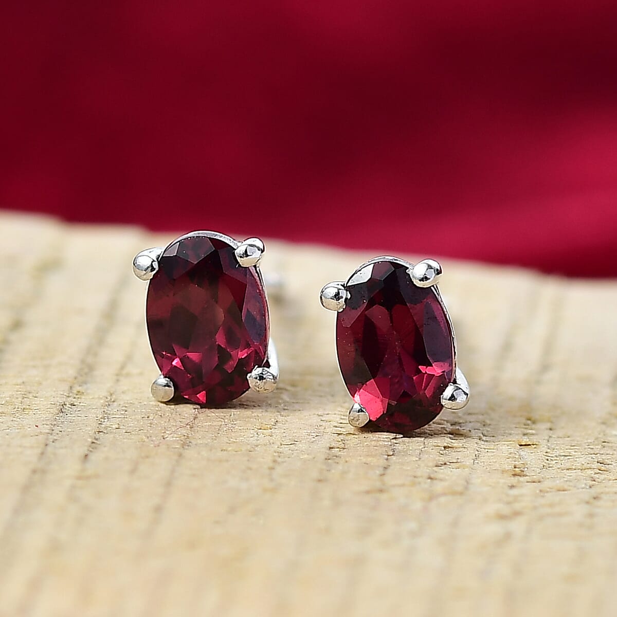 D'Joy Orissa Rhodolite Garnet 1.10 ctw Stud Earrings in Platinum Over Sterling Silver image number 1