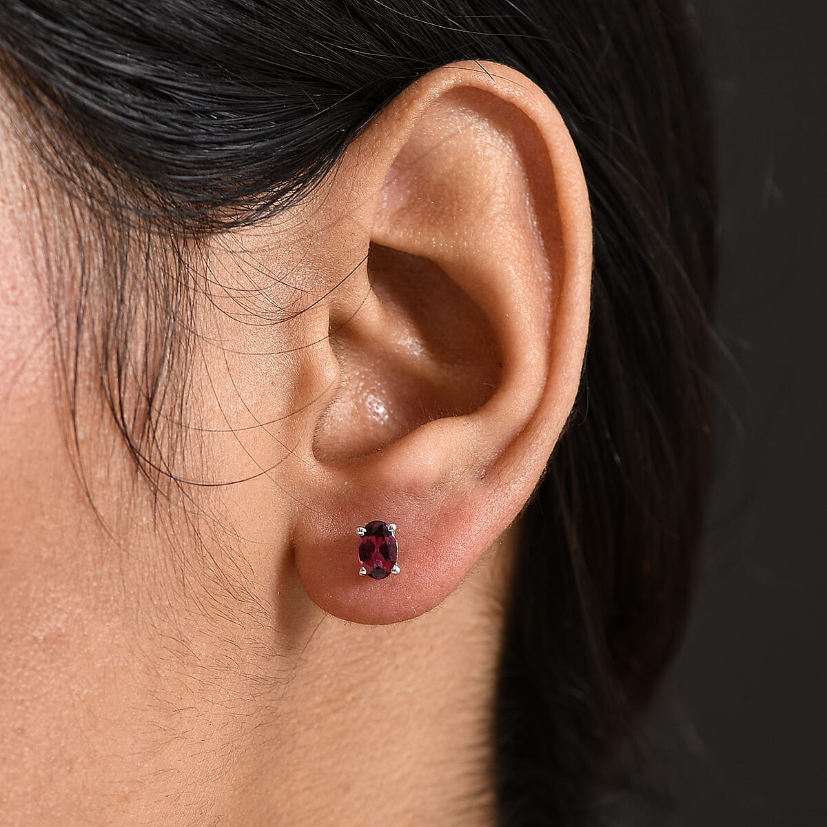 D'Joy Orissa Rhodolite Garnet 1.10 ctw Stud Earrings in Platinum Over Sterling Silver image number 2