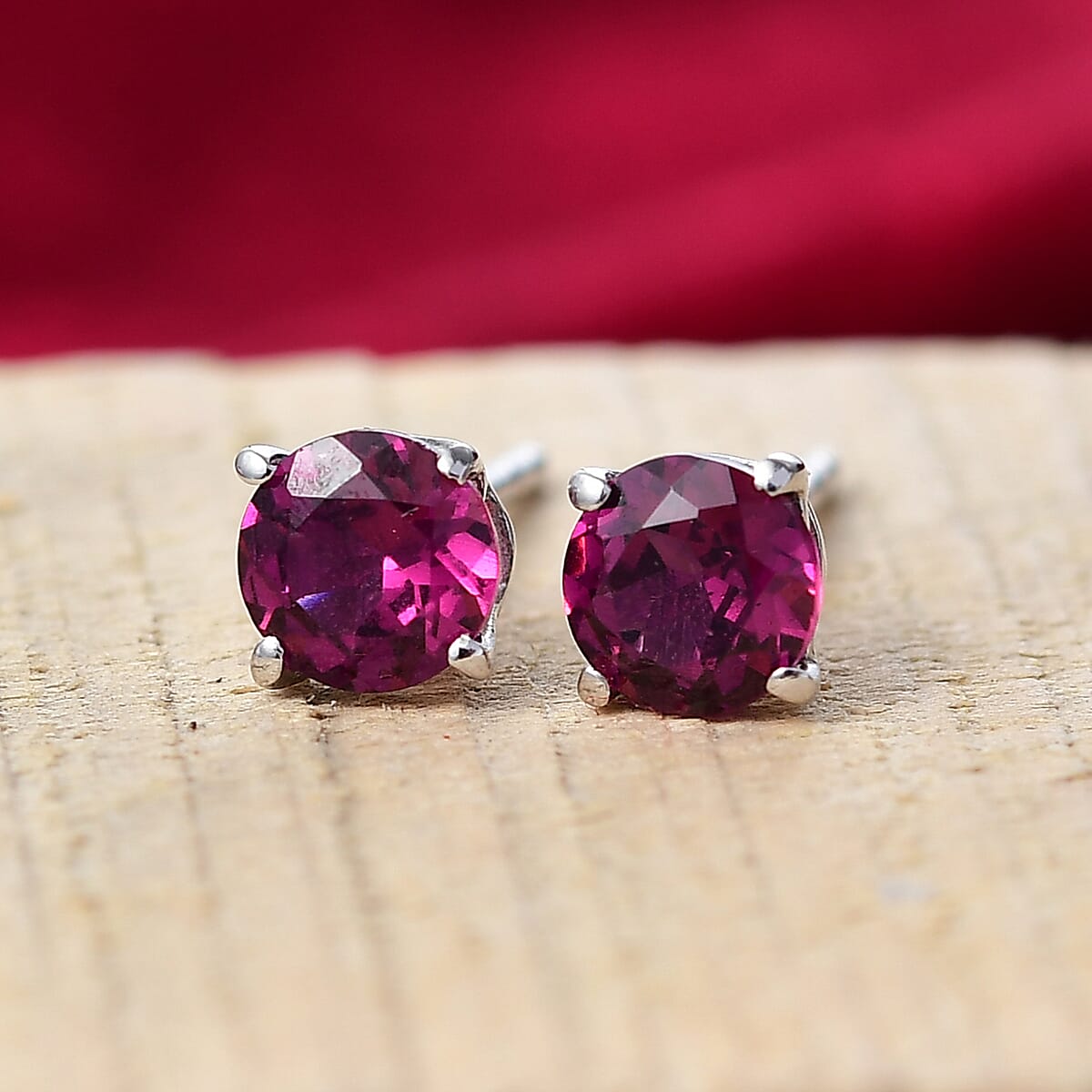 D'Joy Orissa Rhodolite Garnet 1.25 ctw Stud Earrings in Platinum Over Sterling Silver image number 1