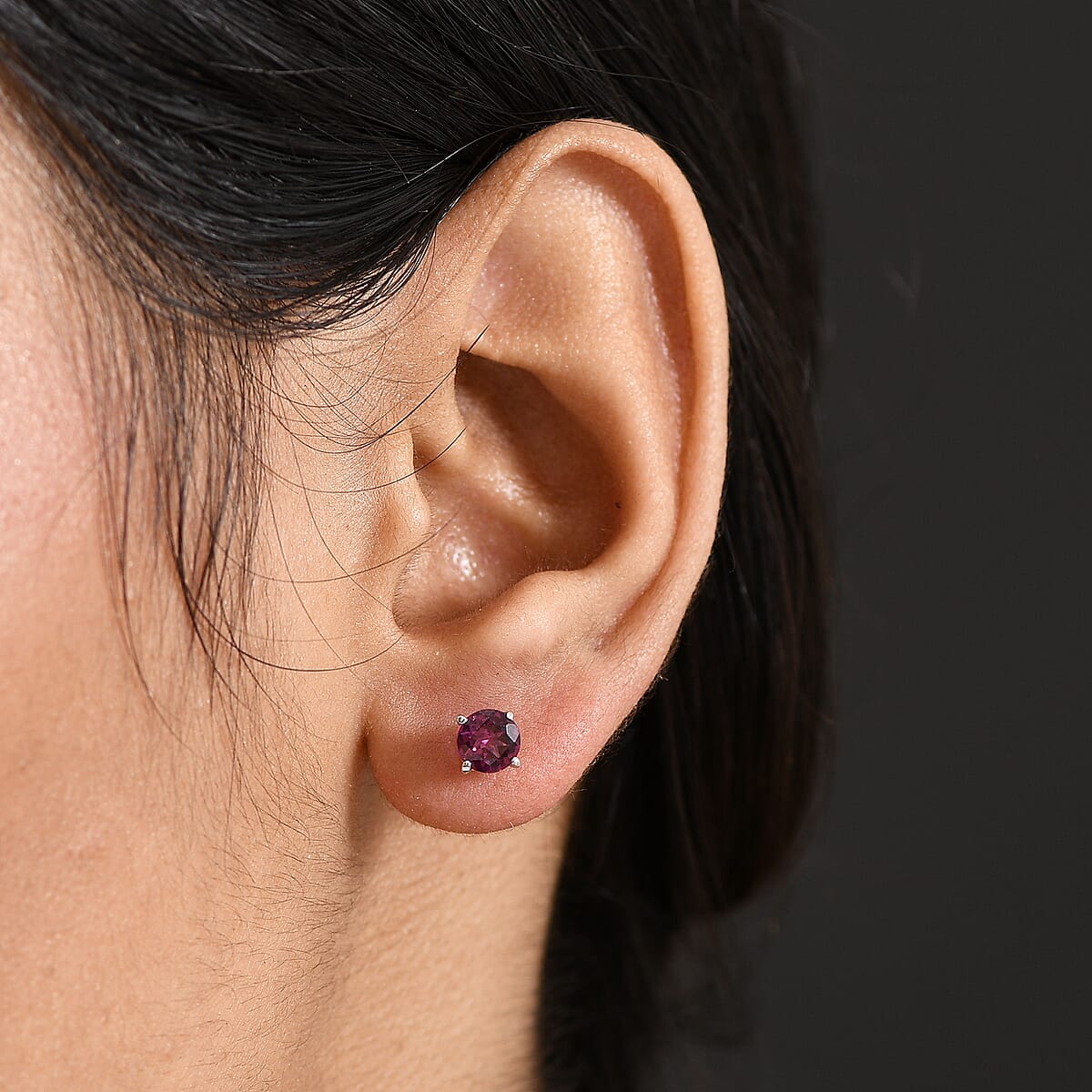 D'Joy Orissa Rhodolite Garnet 1.25 ctw Stud Earrings in Platinum Over Sterling Silver image number 2