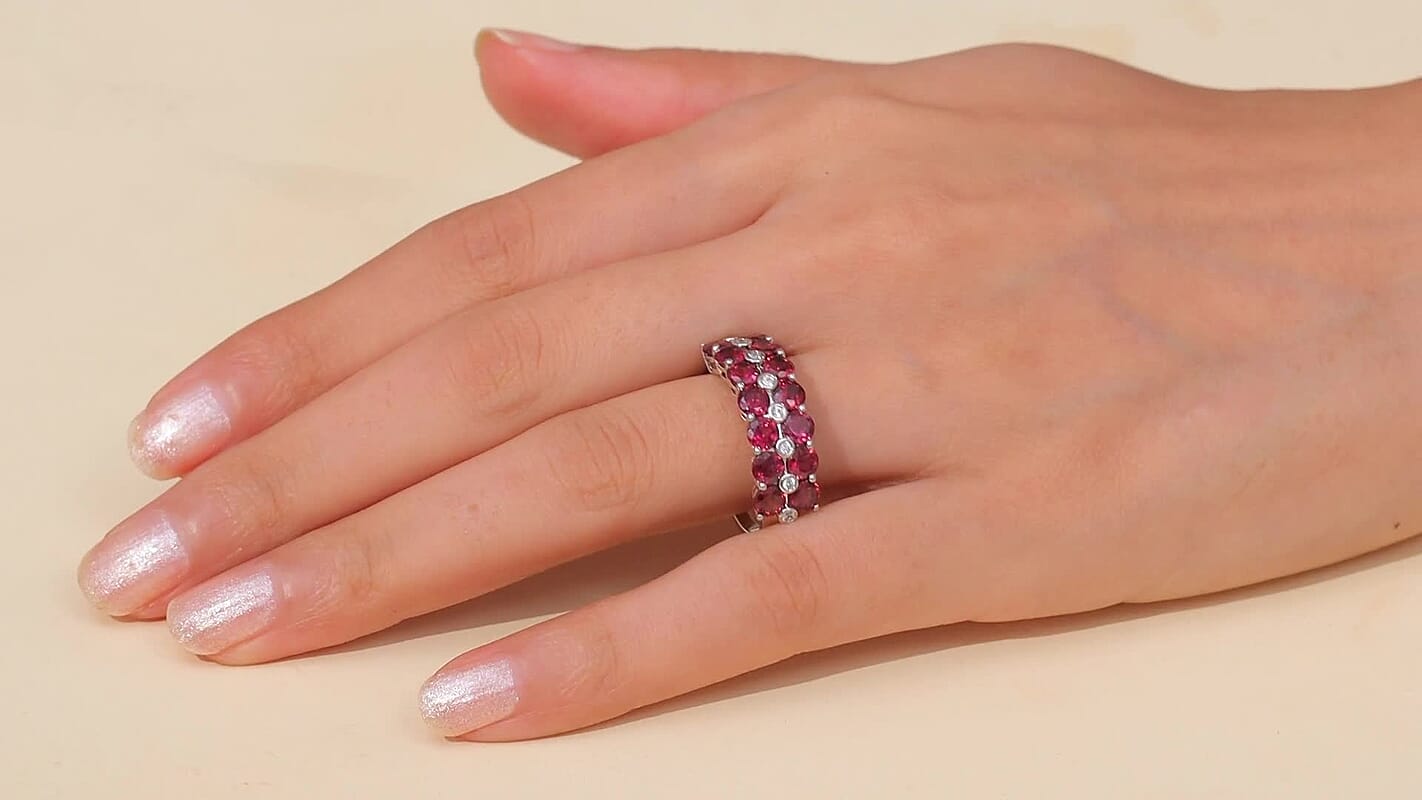 EverTrue Orissa Rhodolite Garnet and White Zircon 4.65 ctw Ring in Platinum Bond (Size 10.0)