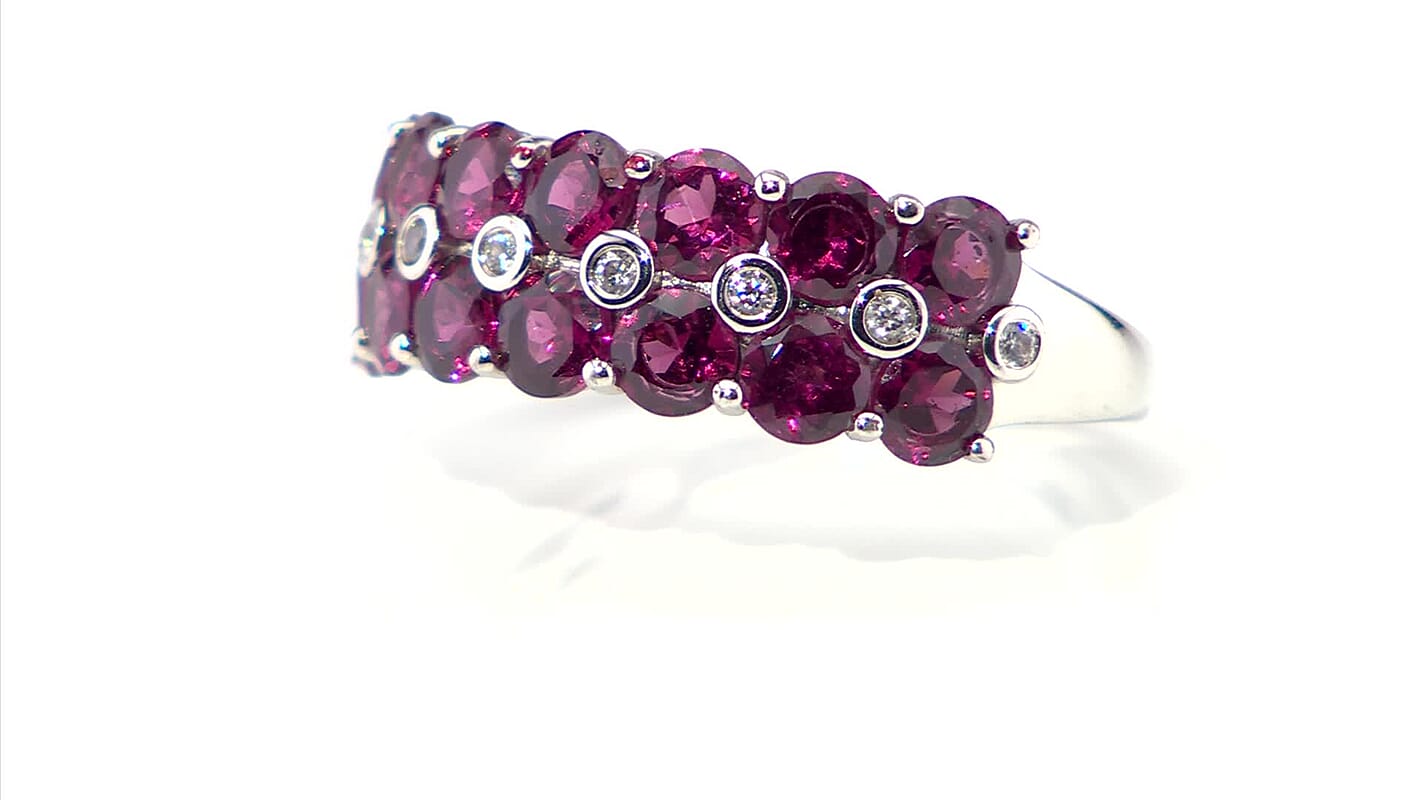 EverTrue Orissa Rhodolite Garnet and White Zircon 4.65 ctw Ring in Platinum Bond (Size 10.0)