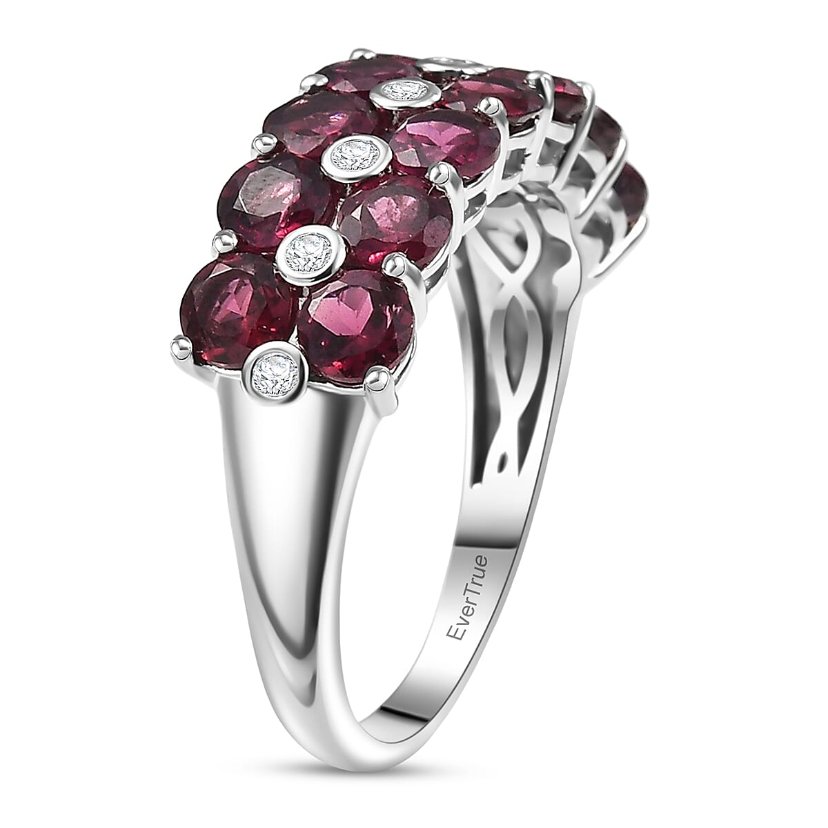 EverTrue Orissa Rhodolite Garnet and White Zircon 4.65 ctw Blooming Vine Ring in Platinum Bond (Size 10.0)
