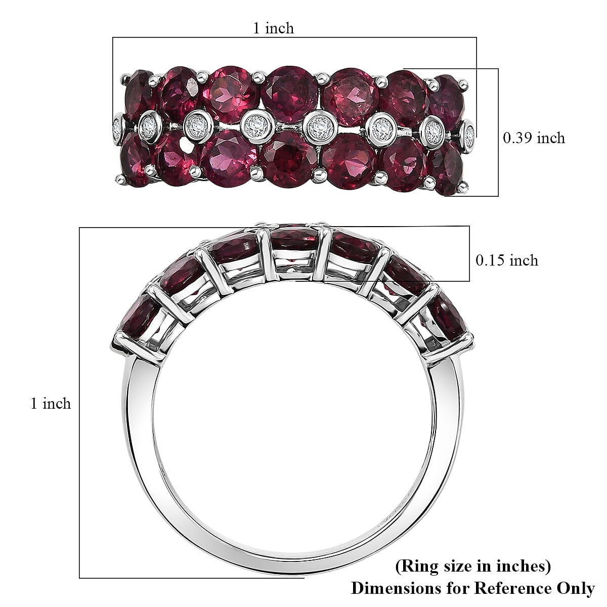 EverTrue Orissa Rhodolite Garnet and White Zircon 4.65 ctw Blooming Vine Ring in Platinum Bond (Size 10.0)