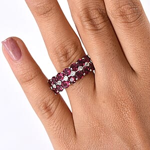 EverTrue Orissa Rhodolite Garnet and White Zircon 4.65 ctw Blooming Vine Ring in Platinum Bond (Size 5.0)