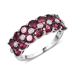 EverTrue Orissa Rhodolite Garnet and White Zircon 4.65 ctw Blooming Vine Ring in Platinum Bond (Size 8.0)
