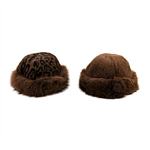 Tamsy Set of 2 Brown Faux Fur Round Hat 