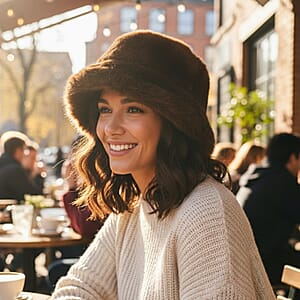 Tamsy Set of 2 Brown Faux Fur Round Hat 