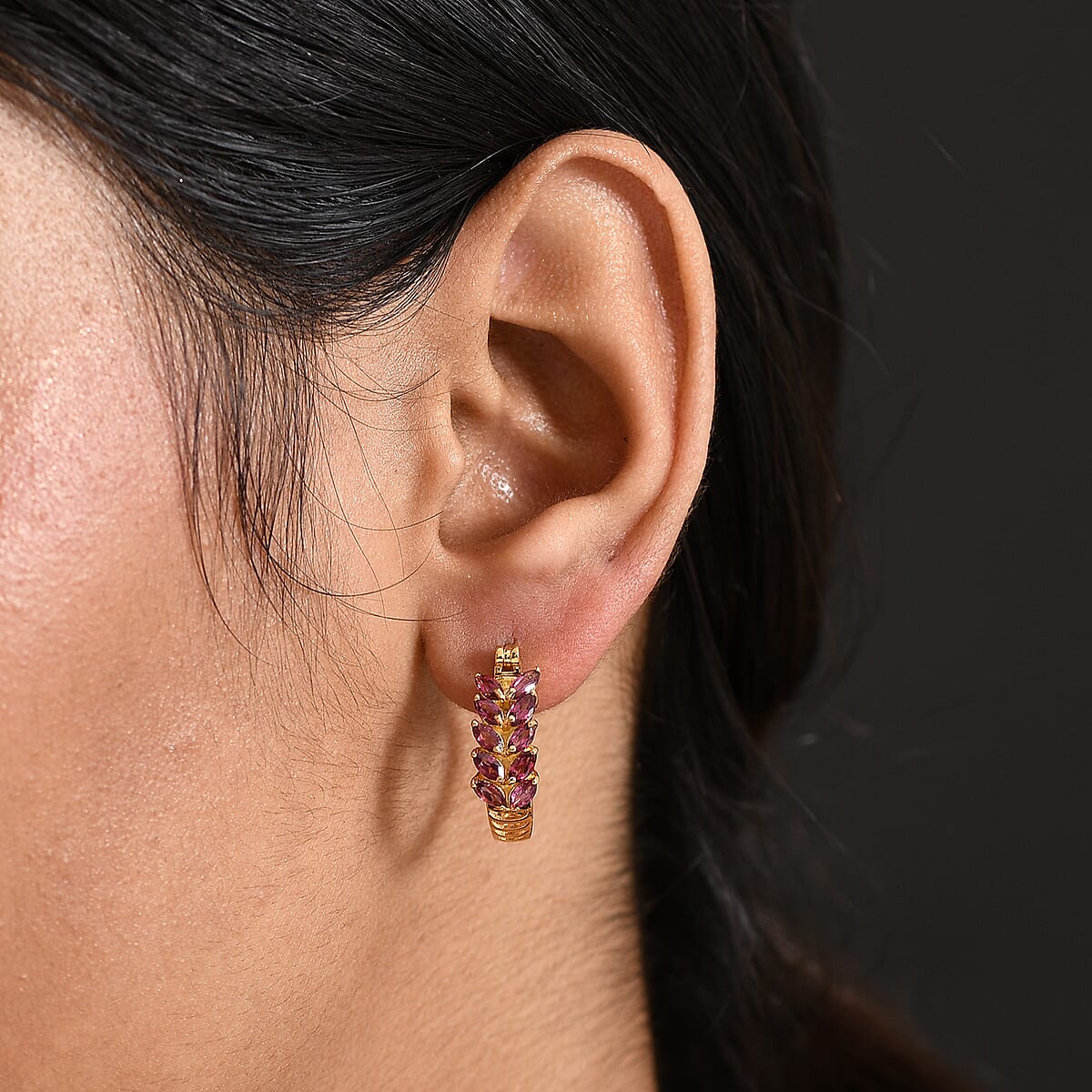 EverTrue Orissa Rhodolite Garnet 2.10 ctw Earrings in 18K YG Plated image number 2