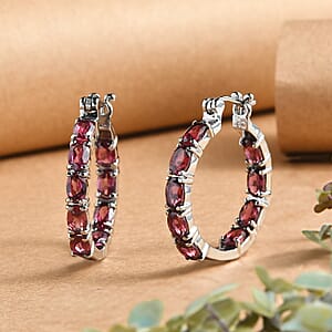 EverTrue Orissa Rhodolite Garnet 10.80 ctw Hoop Earrings in Stainless Steel