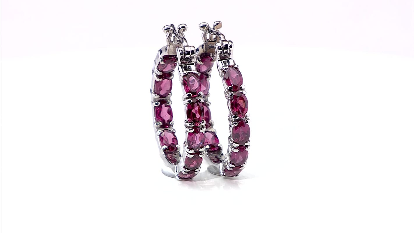 EverTrue Orissa Rhodolite Garnet 10.80 ctw Hoop Earrings in Stainless Steel