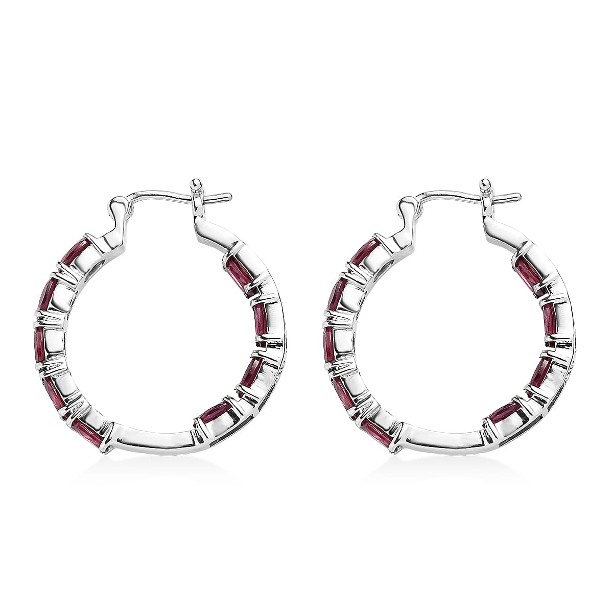 EverTrue Orissa Rhodolite Garnet 10.80 ctw Hoop Earrings in Stainless Steel image number 3
