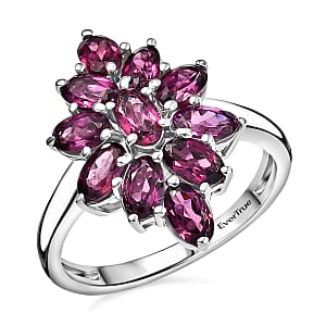 EverTrue Orissa Rhodolite Garnet 3.35 ctw Floral Spark Elegance Ring in Platinum Bond (Size 6.0) 