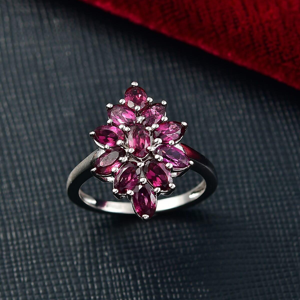 EverTrue Orissa Rhodolite Garnet 3.35 ctw Floral Spark Elegance Ring in Platinum Bond (Size 6.0)  image number 1