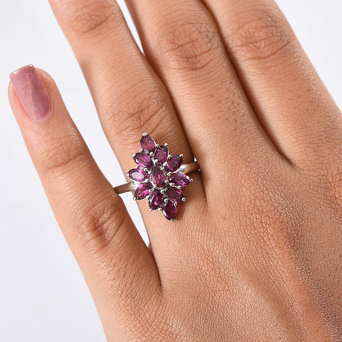 EverTrue Orissa Rhodolite Garnet 3.35 ctw Floral Spark Elegance Ring in Platinum Bond (Size 6.0)  image number 2