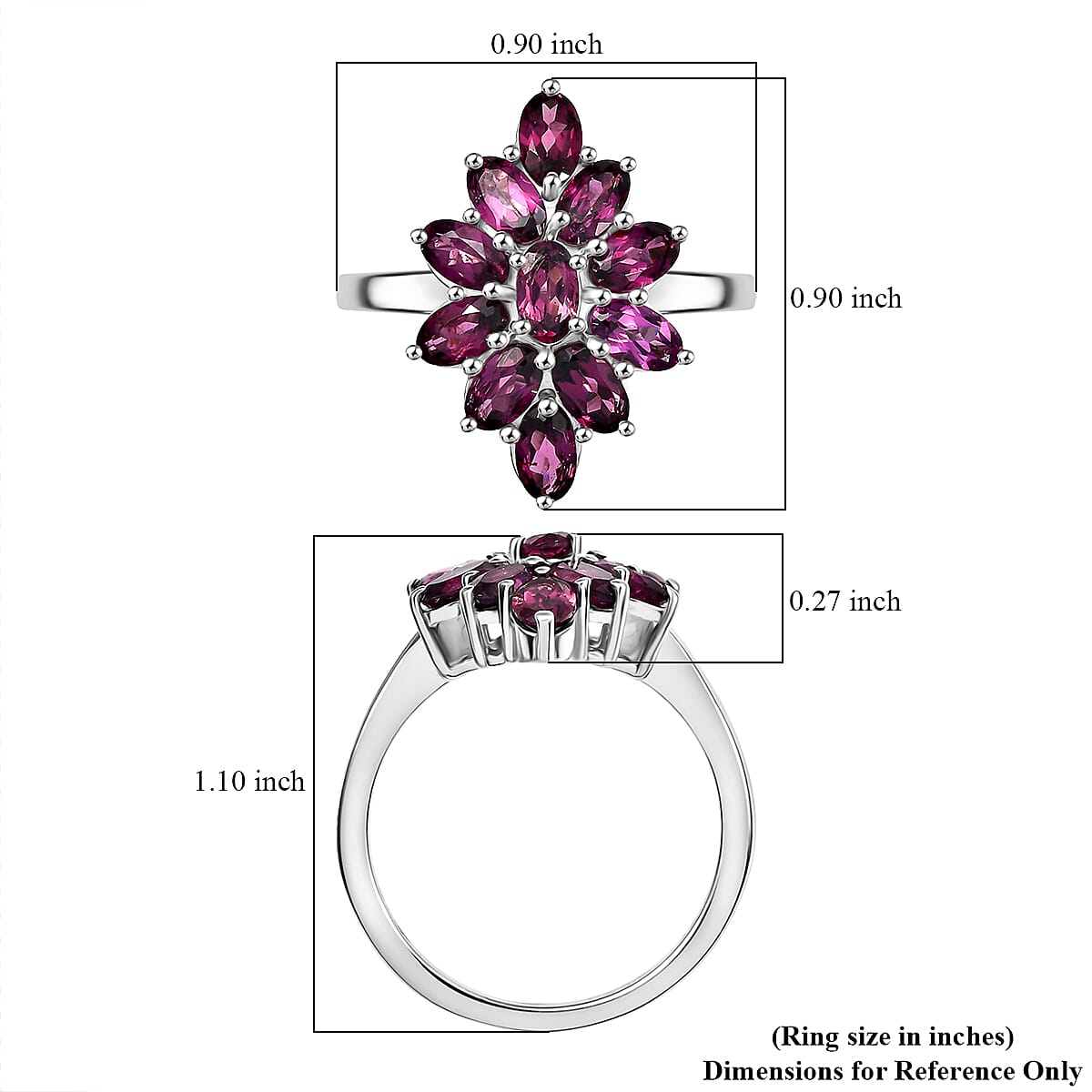 EverTrue Orissa Rhodolite Garnet 3.35 ctw Floral Spark Elegance Ring in Platinum Bond (Size 6.0)  image number 5